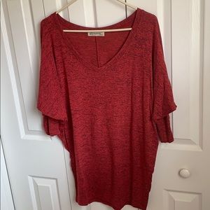 Red & Black Heathered Dolman V-Neck